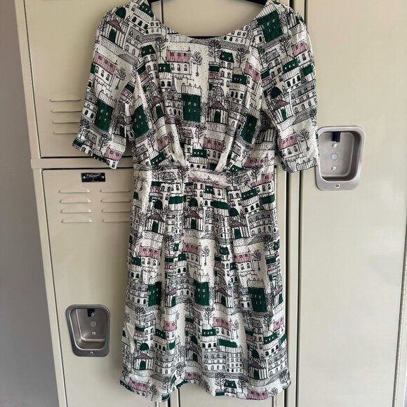 Emily and Fin Historic Paris Print Dress NWT Vintage Style SZ SM - Picture 5 of 9